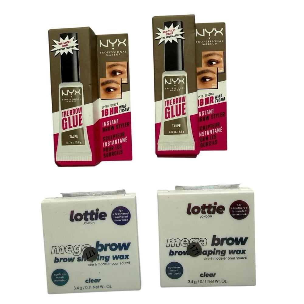NYX Brow Glue & Lottie London Brow Wax Bundle Laminated Brow Set NWT